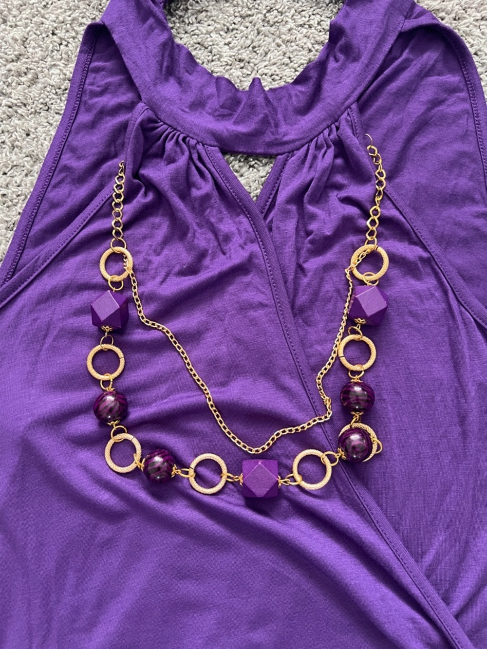 Voila Purple Halter-Neck Sleeveless Mini Dress with Attached Necklace - Size L - Picture 5 of 8